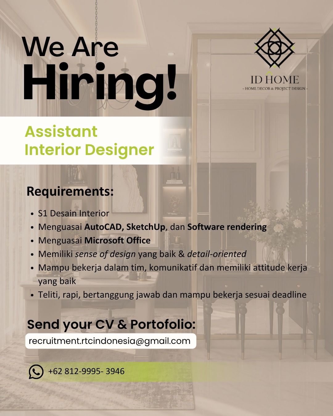 We are Hiring Assistant Interior Designer